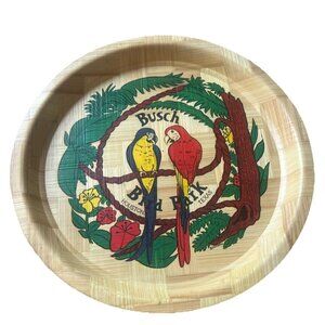 Vintage 13″ Bamboo Busch Bird Park Houston 1971–73 Souvenir Parrot Tray